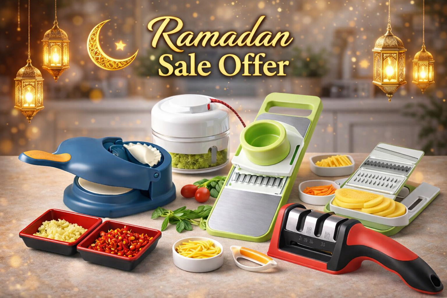 Mini Hand Chopper | 5-in-1 Veg Cutter | 2-in-1 Dumpling Maker | 3-in-1 Diamond Knife Sharpener