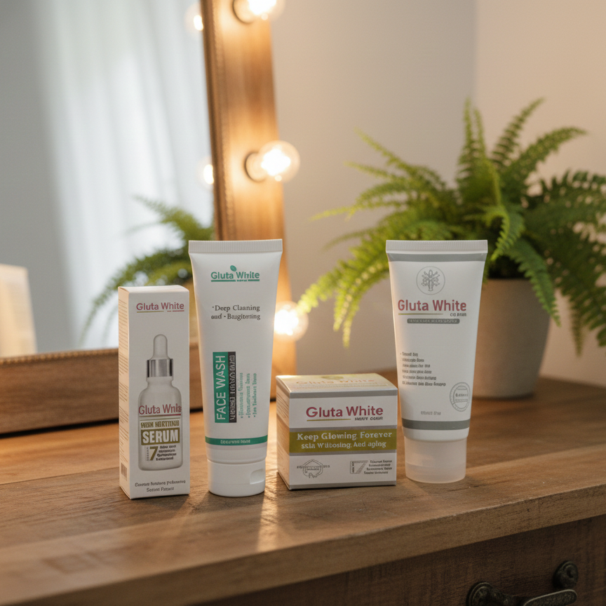 Gluta White 4 in 1 Skincare Products Face Wash Serum And Night Cream Providing Hydrating Care