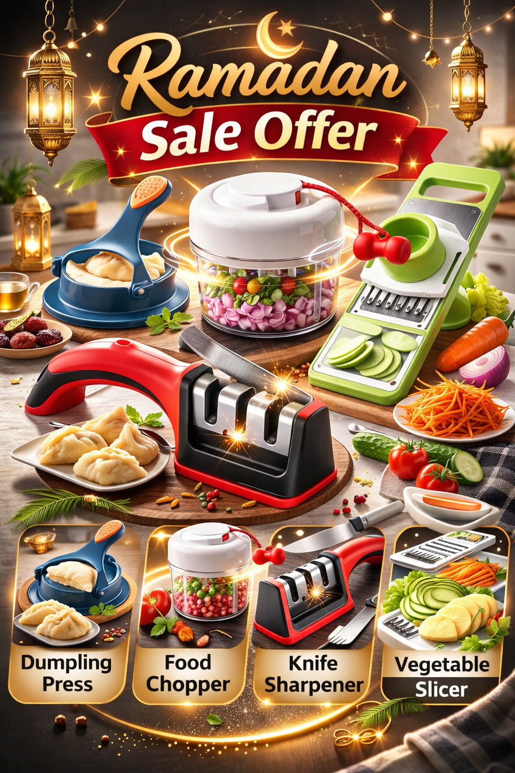 Mini Hand Chopper | 5-in-1 Veg Cutter | 2-in-1 Dumpling Maker | 3-in-1 Diamond Knife Sharpener